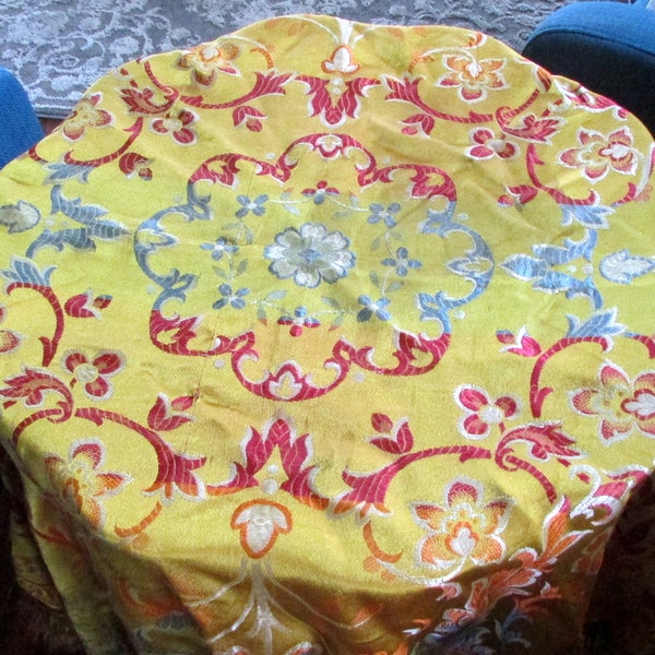 Antiguo piano chal mantel satén naranja azul seda fleco cuadrado hecho en Italia vintage italiano cubierta de mesa topper cuadrado oro azul
