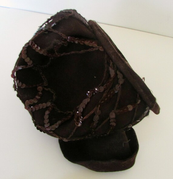 SALE 1940 Era Vintage Brown Felt Tilt Style Hat Vintage Tilt Hat 1940s WWII Era Min Hat Brown Felt Sequins  main image 2