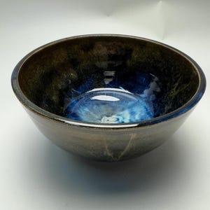 Handmade Ceramic Large Bowl - Wheel-Thrown - Unique Brown-Blue Color - Food Safe