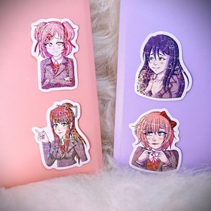 DDLC Sayori, Yuri, Natsuki, & Monika | Disc. Lit Club Girls | Glossy Holographic 2-Inch Vinyl Stickers