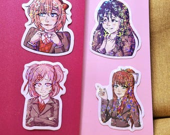 DDLC Sayori, Yuri, Natsuki, & Monika Grab Bag | Glossy Holographic 2-Inch Vinyl Stickers
