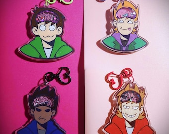 Eddsworld Edd, Tom, Matt, Tord 3-Inch Acrylic Shaker Keychain/Charm | “The Four Stooges”