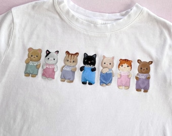 Hand Painted Calico Critters T-Shirt: Sylvanian Families Custom Top