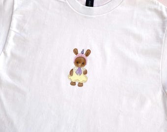 Hand-Painted Calico Critter T-Shirt: Women's Custom Sylvanian Families Tee, Kawaii T shirt, Diy handmade, Gift for her