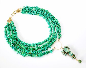 Turquoise Howlite Necklace and Aqua Mint Opal Crystal Multi Strand Necklace, Stone Necklace, Bohemian, Summer Stones, One of a Kind