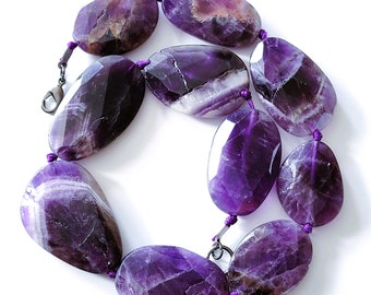 Natural Amethyst Semi Precious Stone Knotted Handmade Necklace, Stone Necklace, Purple Stones