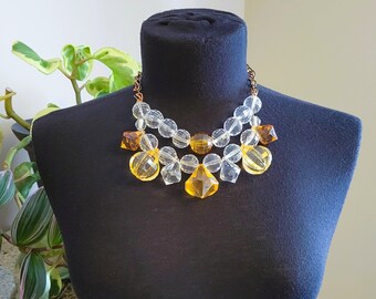 Fun Yellow Clear Acrylic Handmade Statement Necklace, Baubles, Costume Jewellery, One of a Kind