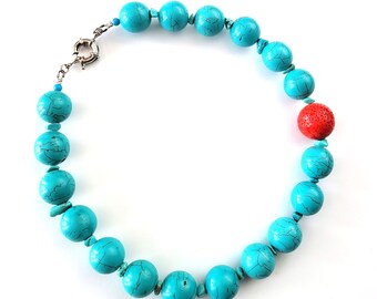 Turquoise Howlite Stones, Sponge Coral Handmade Necklace, Southwest Jewellery, Bohemian, One of a Kind