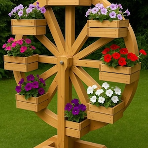 DIY Riesenrad Planter Plans | Blumenständer aus Holz PDF | Outdoor Garten Dekor | Digitaler Download | Schritt-für-Schritt-Anleitung