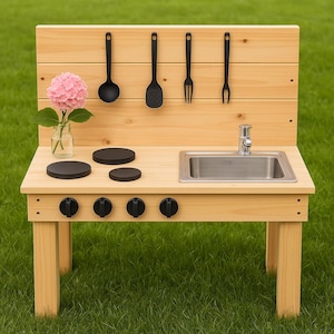 DIY Wooden Mud Kitchen Plans  | Outdoor Kids Play Kitchen  & Step-by-Step Build Guide | kids garden furniture | playhouse accessories plan