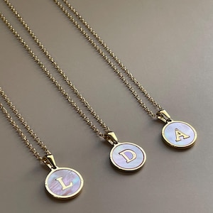 Mother of Pearl Initial Necklace: Gold Letter Pendant, Personalized Jewelry