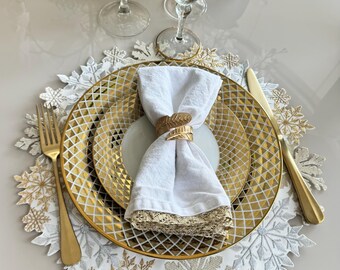 Set 4 Tovagliette Rotonde Ricamate A Fiocco Di Neve - 38.1 Cm, In Poliestere, Per Decorazione Natalizia (Oro) - 4