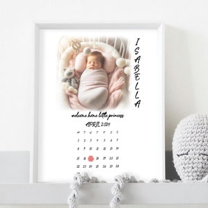 Personalized Baby Birth Calendar with Photo,Digital Newborn Keepsake,Unique Baby Shower Gift,Thoughtful Gift for New Parents,Digi Poster