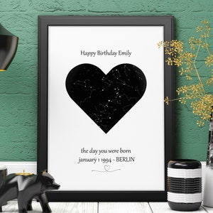 Benutzerdefinierte Sternenkarte mit Herzform, Hochzeitsgeschenk für Liebhaber, Sentimentales Geschenk für Freundin, personalisierte Sternenkarte, romantisches Geschenk Sie