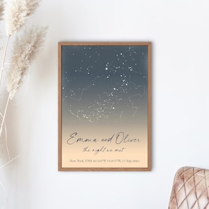 Romantisches Geschenk für Sie / Ihn, digitale benutzerdefinierte Sternenkarte, Hochzeit Geschenkidee für Liebhaber, Jahrestagsgeschenk für Paare, druckbare Wandkunst für Sie