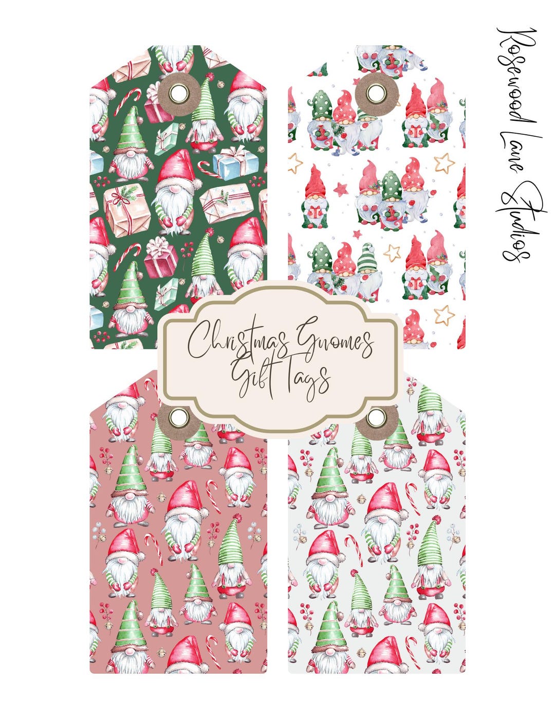 Christmas Gnome Gift Tags | 8 Printable Xmas Tags | Digital Product ...
