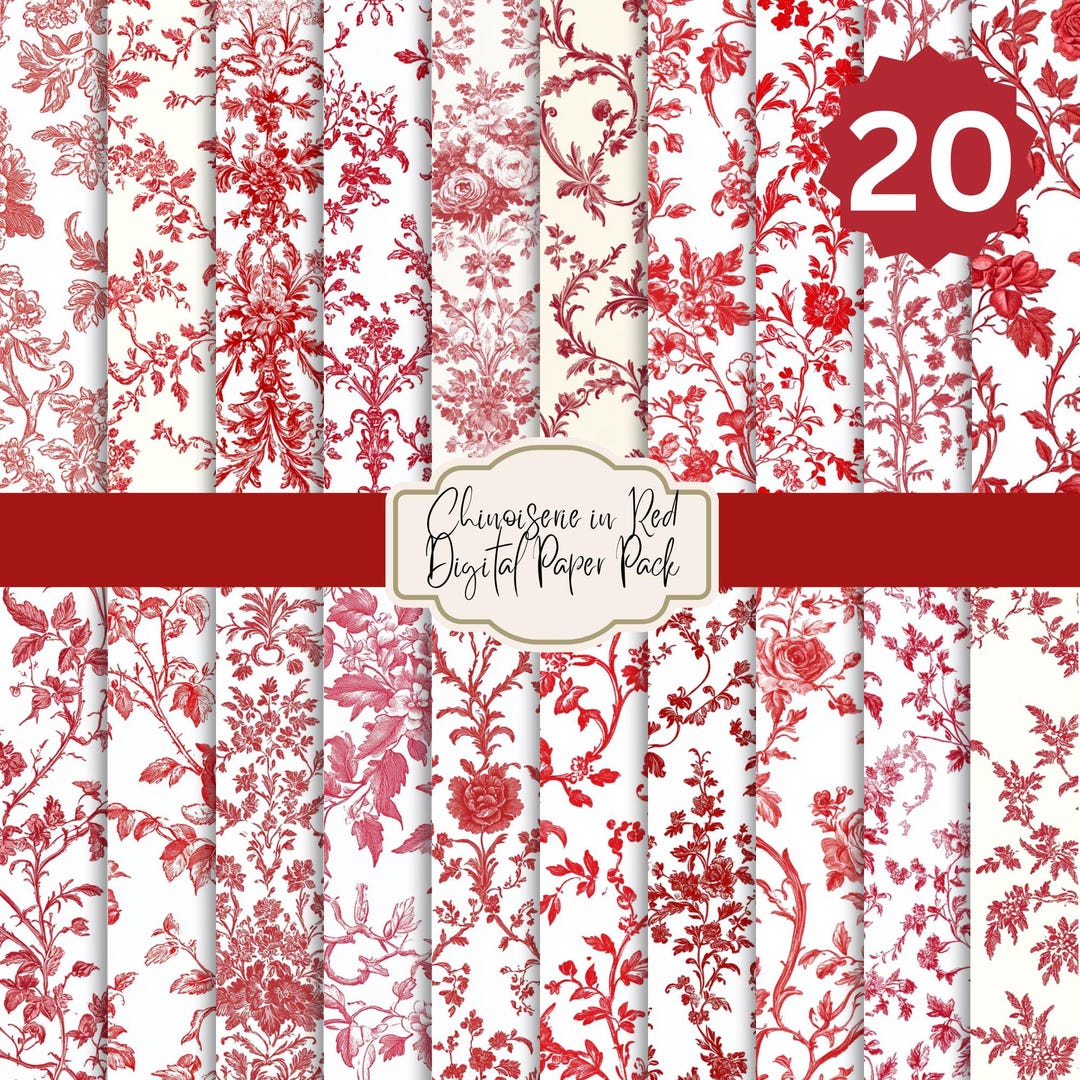 Chinoiserie in Red Digital Paper Pack | Digital Product | Printable ...