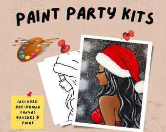 Lady Christmas Paint Party Kit - Festive Holiday Craft Set for All Ages / DIY Paint / Pre-drawn outline canvas