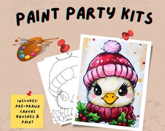 Duck Christmas DIY Paint Kit - Festive Holiday Craft Set for All Ages / Paint party / Pre-drawn outline canvas / gift ideas