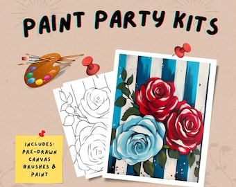 Patriotic Roses DIY Paint Kit / Roses are red Fun / Pre-drawn Outline canvas / Paint party / Fall Craft Set for All Ages / Paint party