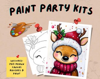 Reindeer Christmas DIY Paint Kit - Festive Holiday Craft Set for All Ages / Paint party / Pre-drawn outline canvas / Gift Ideas