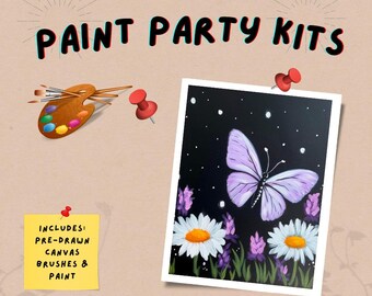 Butterfly flower field DIY Paint Kit - Vibrant, long-lasting floral design Set for All Ages / Paint party / Pre-drawn canvas outline