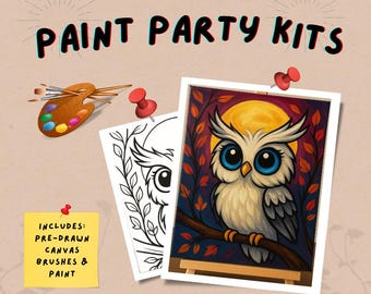 Fall Owl Painting Kit – DIY Pre-Drawn Canvas for Adults & Kids – Autumn Moon Night Art Kit – Cute Halloween or Fall Craft Activity
