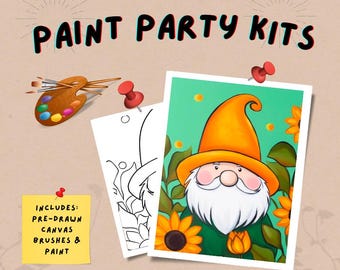Gnome Paint Party Kit / Fall DIY Fun / Pre-drawn Outline canvas / Paint party / Fall Craft Set for All Ages / Paint party