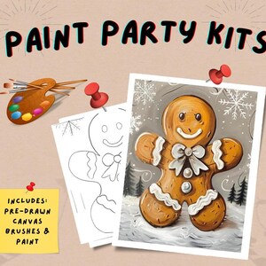 Ginger bread man Paint Kit/  cookie  / Gift Ideas DIY Paint Kit  Festive Craft Set for All Ages / Paint party / Pre-drawn outline canvas