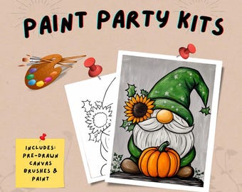 Gnome Pumpkin - DIY Paint Kit / Fall sunflower Fun / Pre-drawn Outline canvas / Paint party / Fall Craft Set for All Ages / Paint party