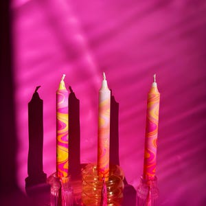 Neon Marbled Pillar Candles (Set of 3): Swirl Stearin Wax Candles