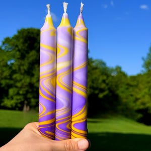 Neon Swirl Taper Candles Set: Hand-Dipped Marble Stearin Candles