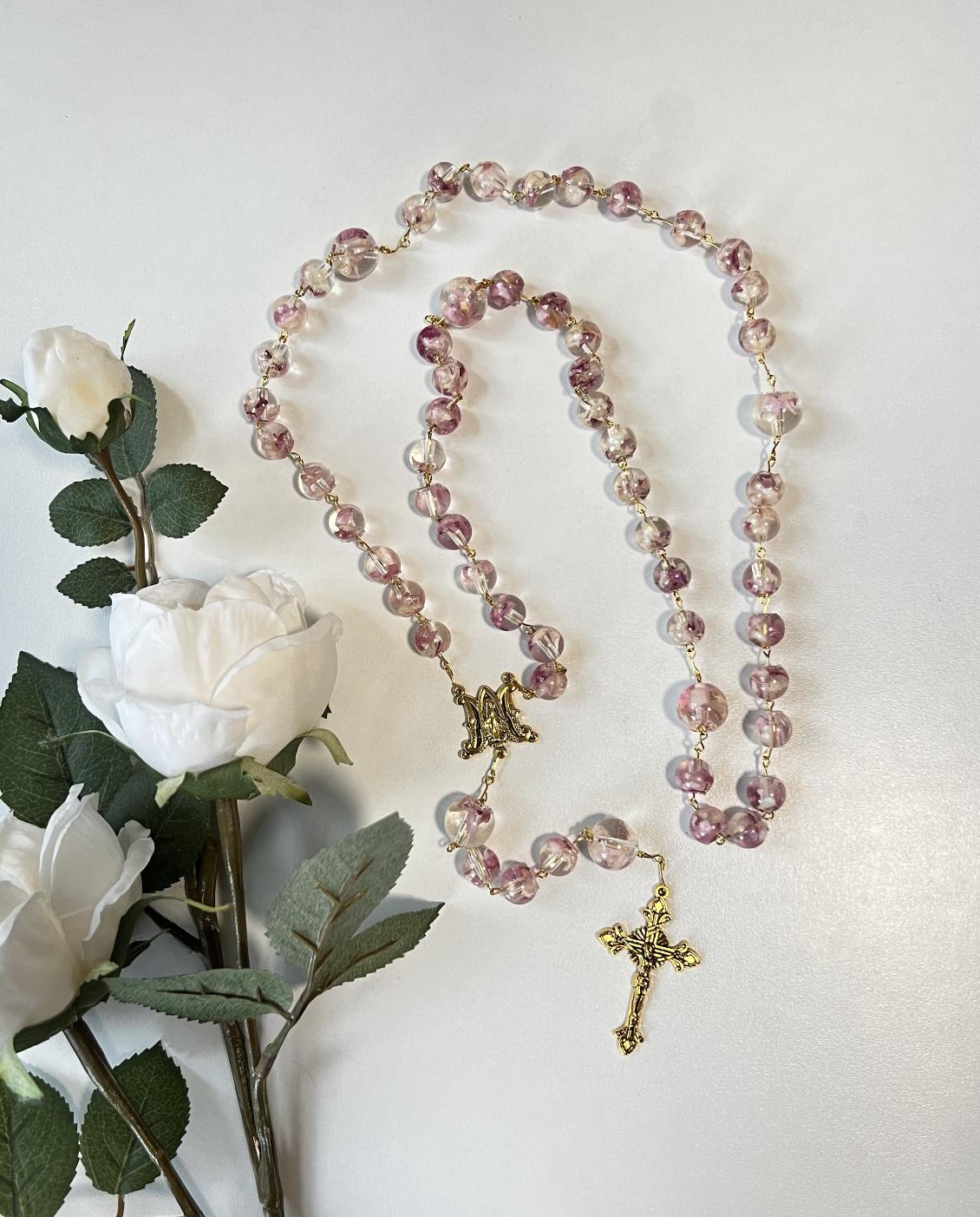 Handcrafted Resin Rosary With Preserved Flower Petals – A
