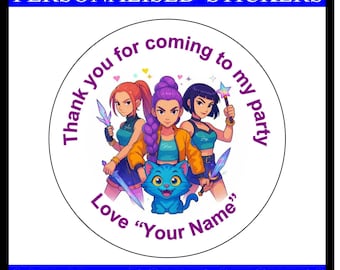 Personalized Kpop Demon Hunter Birthday Stickers, Party Favor Labels