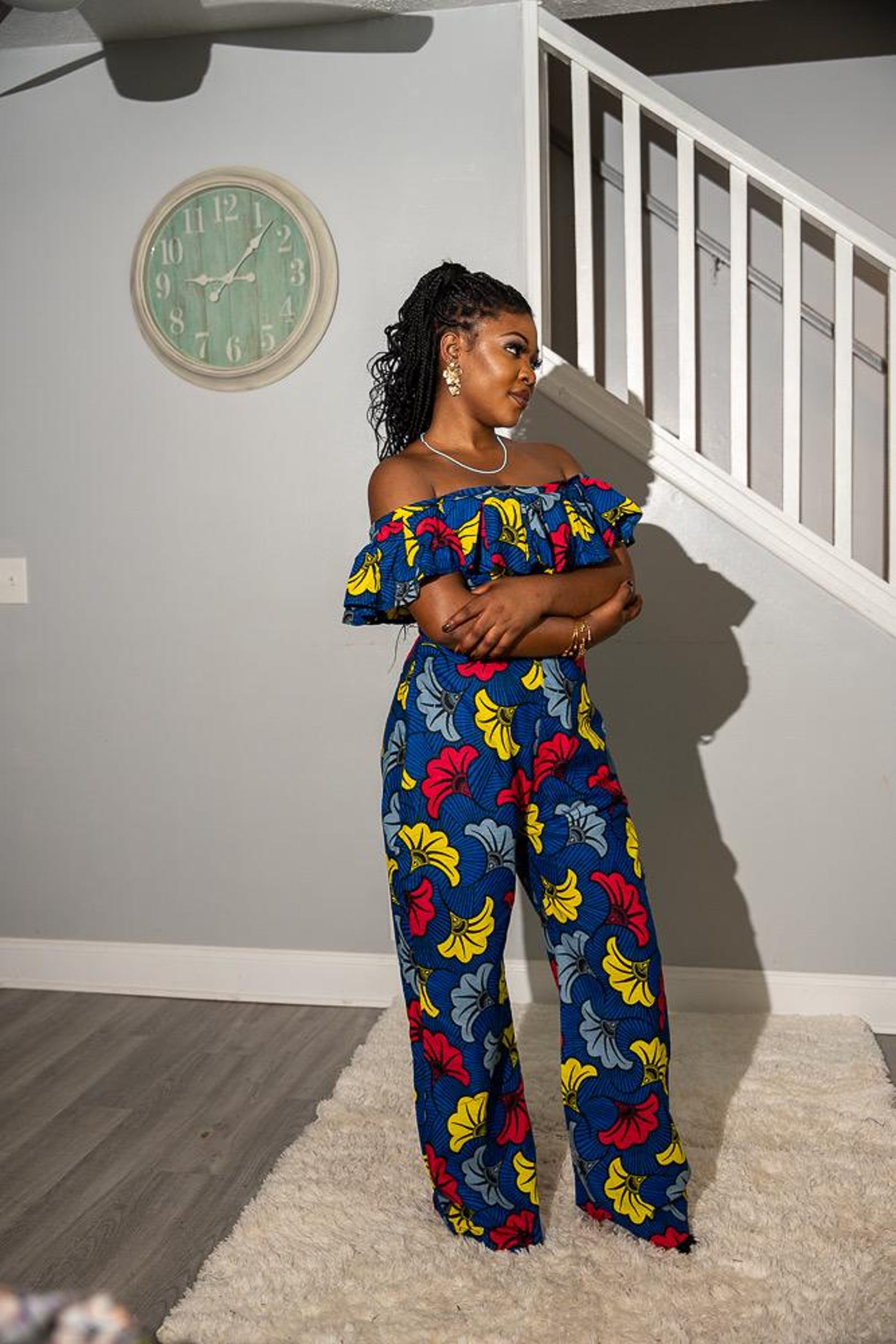 Blue Skinny African Print Jumpsuit Sleeveless Body Suit
