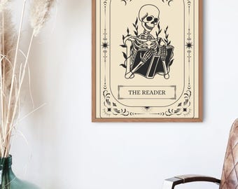 The Reader Digital Print | A4 Printable Wall Art | Edgy Home Decor | Book Reader Gift l The Reader Tarot Card Print l Witchy Print