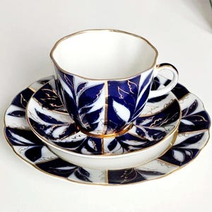LFZ Vintage Porcelain Trio, Rare Russian Porcelain with Gold Accents