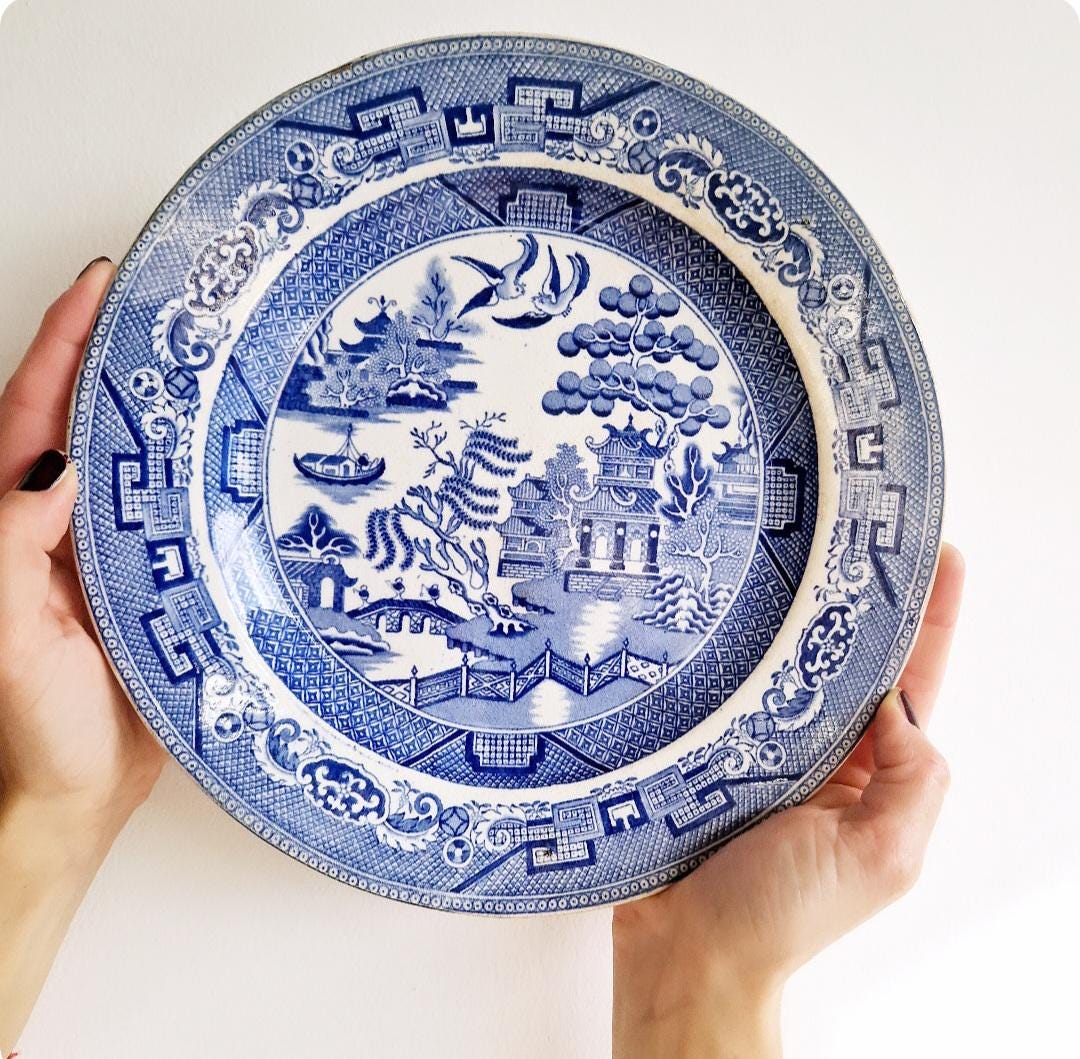 wood＆sons ウッド＆ソンズ ブルーウィロー Antique Blue Willow Plate by Wood & Sons Transferware – Birds and