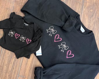 Hearts and bows custom embroidered crewneck sweatshirt