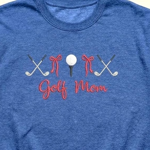 File di ricamo digitale Golf Mom (tee da golf e putter con fiocchi)
