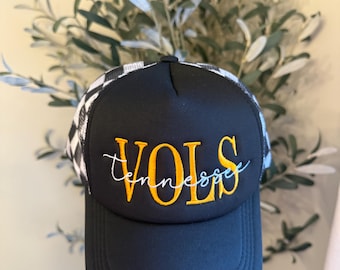Casquette trucker snapback personnalisée en mousse brodée sur le devant avec dos à carreaux Tennessee Vols