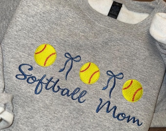 Softball Mom with bows digital embroidery file