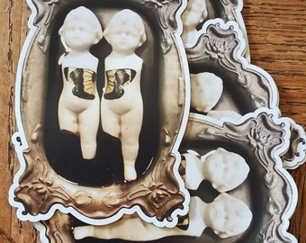 Twins, a gothic porcelain doll art piece magnet