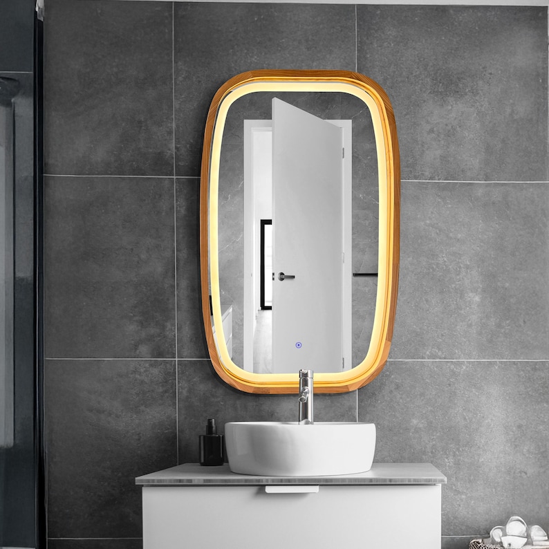 Warm LED Backlit Bathroom Vanity Mirror | Organic Rounded Rectangle ...