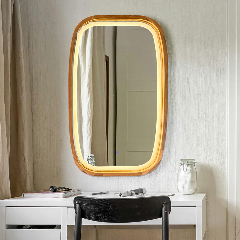 Warm LED Backlit Bathroom Vanity Mirror | Organic Rounded Rectangle ...