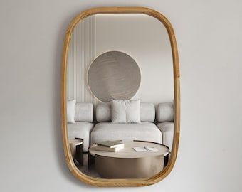 Custom design mirror, Wooden square mirror, Mid-century modern, ellipse mirror, Aesthetic mirror, wall decor, boho decor,natural wood mirror