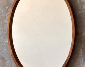 Mid-Century Modern Oval Wood Mirror | Handmade Bathroom Vanity or Entryway Wall Decor | Walnut Oak Ash Frame