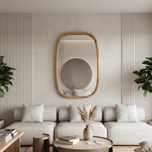 Capsule houten spiegel, ovale eiken wandspiegel, grote afgeronde rechthoekige spiegel voor de woonkamer, minimalistische Japandi wanddecoratie, accentspiegel voor naast de bank