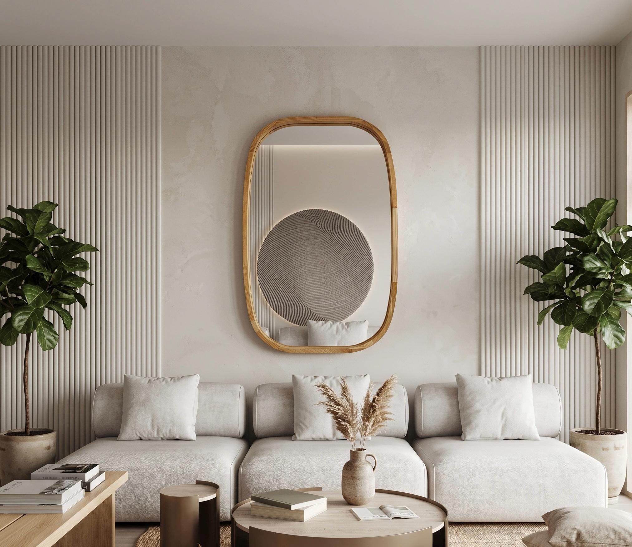 Capsule Wood Mirror, Oval Oak Wall Mirror, Large Rounded Rectangle