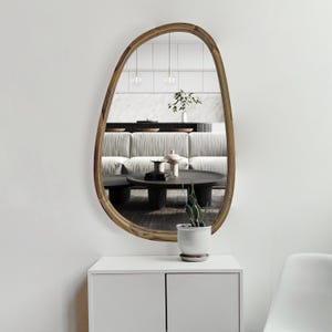 Mid-century mirror, Irregular Modern Mirror, Aesthetic mirror, Wooden Mirror, boho decor designer mirror, slim mirror, natural wooden mirror